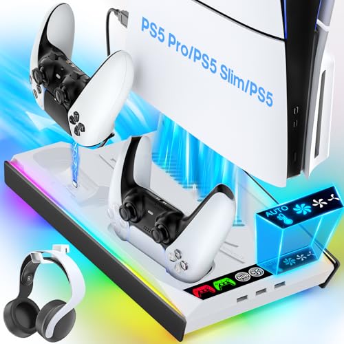 Image of Tokluck PA5 /Slim /Pro Cooling Station with Auto Turbofan & 3-Level Speed, PA 5 Vertical Stand Cooling Fan Station with Controller Charger, Accessories Base Cooler Docking Station, White & Black