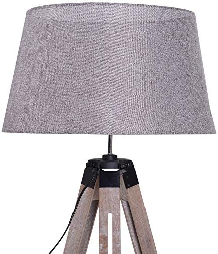 HOMCOM Wooden Adjustable Tripod Free Standing Floor Lamp Bedside Light E27 Bulb Compatible, 99-143cm, Grey