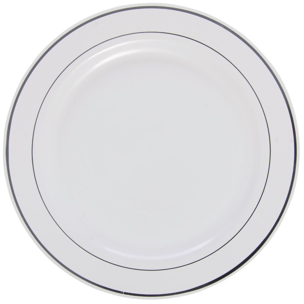 First Impressions Disposable White Plastic Plate -10 1/4"Dia by Sabert – Large, Plastic, White,Silver, Pack of 144, Model 10IMP144S