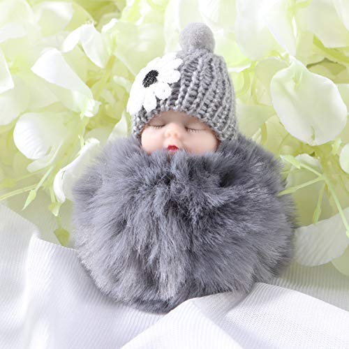 Garneck Fur Ball Keychain Doll Pom Pom Keychain Cute Fluffy Sleeping Baby Doll Keychain Pompom Car Keyring Wallet Bag Phone Pendant Bag Charm Pink Keychain Accessories #TOP4
