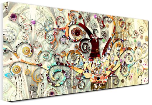 Quadro stampa su tela - Riproduzione L'albero della vita di Klimt - Quadri in tela canvas opere d'arte pittori famosi per Soggiorno, salotto e Camera da Letto - Telaio in legno 3 CM - 120X60 CM