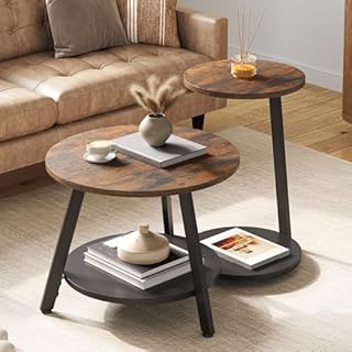 YITAHOME Round Coffee Tables, Set of 2 Nesting Tables with Storage Space and Unified Style Design, Small Coffee Tables for Living Room, Side Table for Sofa Bedroom, Rustic Brown