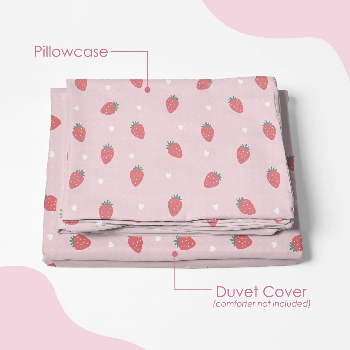 SANDJEST Strawberry Duvet Cover Sets Full Size for Kids Girls, Incude 1 Polyester Comforter Cover 80x90 Inches and 2 Pillowcases 20x26 Inches, Comforter Not Included, Gift for Christmas Birthday