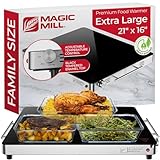 Magic Mill Premium-Grade Glass Food Warmer for Parties Buffet, XL Stainless Steel Modern Electric Warming Tray, Adjustable Temperature Control, Advanced Precision-Engineered Heating System Size-21x16