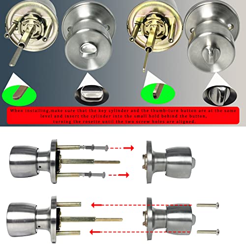 Jo.ko Privacy Locking Door Knob Bedroom With Lock Bathroom Standard Ball Satin Nickel Door Knobs Keyless Interior Use Passage Door Knob (Keyless Stainless 2Pack) #TOP2