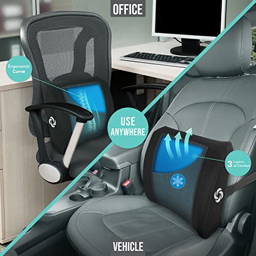 Samsonite, [Cooling Gel] Lumbar Support Pillow For Office Chair Or Car Seat - Boost Your Lower Back Comfort Zone, [High Grade - Memory Foam], Universal Chair Cushion, Breathable Mesh, Washable Cover #TOP1