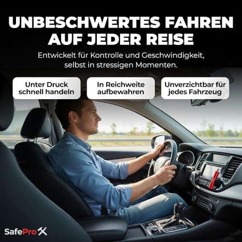 SafePro X Notfallhammer Auto mit Gurtschneider - Lebensrettender Kompakt Federkörner Glasbrecher - Sicherheit Rescue Tool & Scheiben Zertrümmerer für Schnelle Flucht bei Straße Unfällen (2er-Pack)