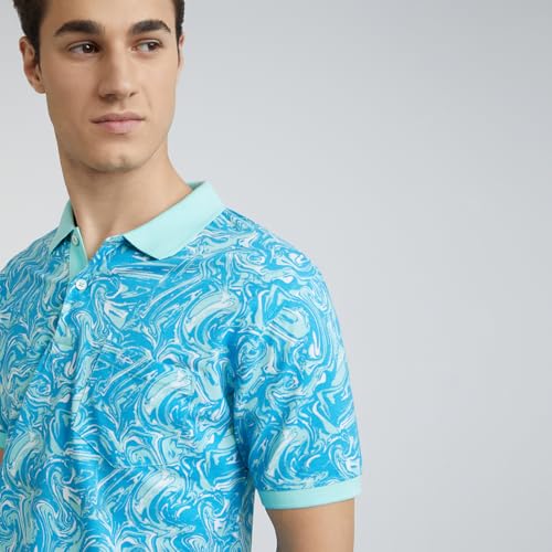 Image of Colorplus Men's Pure Cotton Print Pattern Tailored Fit Polo Neck Half Sleeve Casual T-Shirt