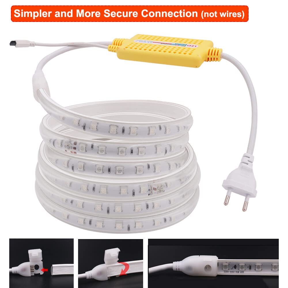 XUNATA 15m Striscia LED Flessibile 220V 5050 RGB con Telecomando, 60 LED/m, IP65 Impermeabile, Decorazione di Ingegneria Luce
