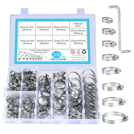 100Piezas Abrazaderas de Manguera Ajustables 8-44 mm, Abrazaderas de Tubería Acero Inoxidable, Abrazadera de Tubo para Tuberías de Agua con Destornillador, para Tubería de Automóvil Gas