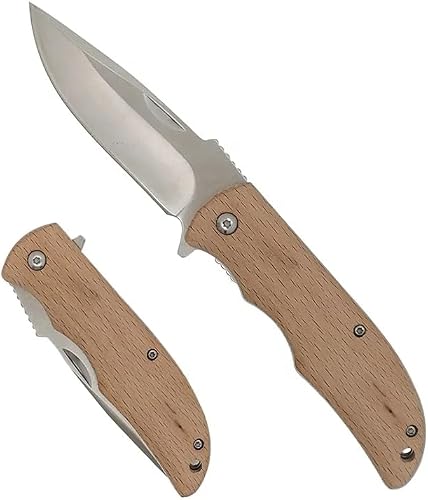 Folding Pocket Knife with Wood Handle, Stainless Steel Blade