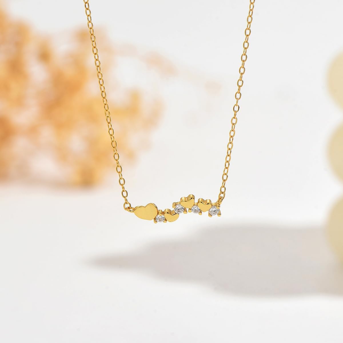 Heart Necklace for Women,925 Sterling Silver Dainty Cute Heart CZ Choker Necklaces 14K Gold Plated Cubic Zirconia Hearts Cluster Pendant Necklace for Mother Daughter Valentines Day Birthday Jewelry Gifts - Image 7