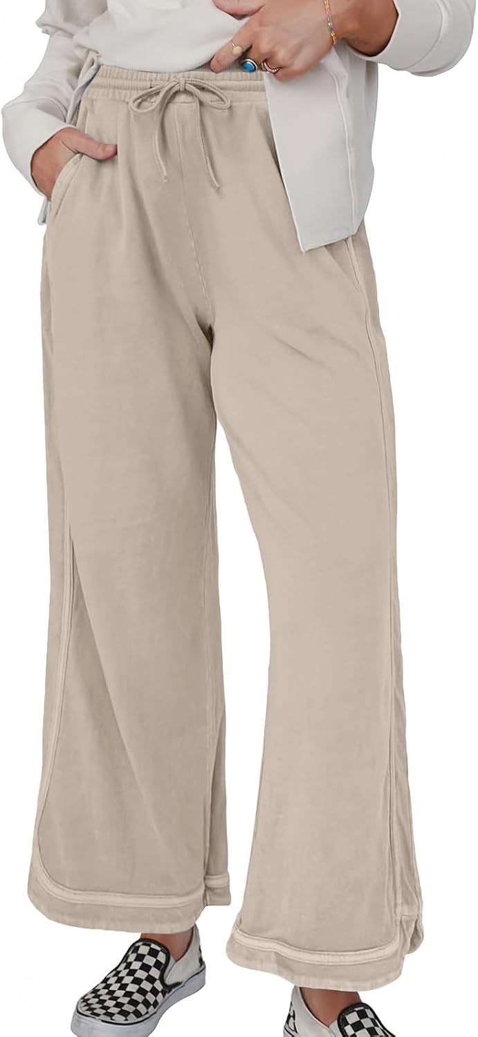 ALSOGO Women's Baggy Wide Leg Sweatpants Drawstring Elastic Waisted Casual Straight Trousers Outfits Athletic Palazzo Pants