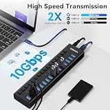 VANGREE Zasilany Hub USB 16 Portów 3.2, 10Gbps, Zasilacz 96W