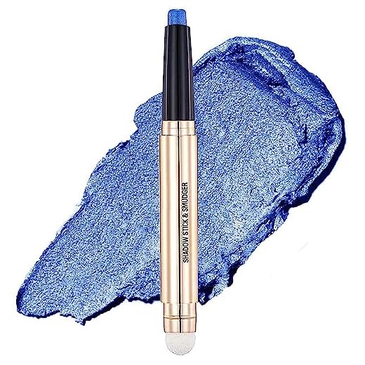 2 in 1 Blue Eyeshadow Stick, Cream Smooth Glitter Shimmer Eyeshadow Pencil, Hypoallergenic Waterproof Long Lasting Eye Shadow Highlighter Stick, Eyeshadow Single Eye Liner Pen Create High-Impact Multi-Dimensional Eye Makeup (Blue shimmer # 16)