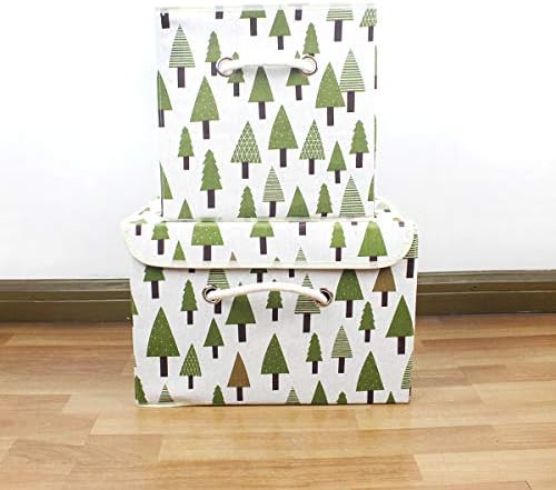 Storage Boxes Storage Container, Large Capacity Foldable Storage Basket with Handle Cube, Cotton Fabric Storage Compartment, Washing Laundry Organizer for Clothes/Toys/Books 28 * 28 * 28cm,Tree