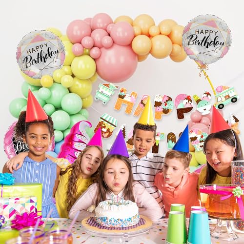 Image of Rozi Decoration Latex, Foil, Cardstock Ice Cream Theme Birthday Decoration Items Set Of 58 Pcs Pastel Balloons For Donut Theme Birthday Parties Decorations, Candy Theme Birthday Decoration