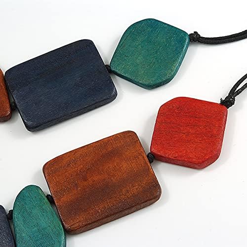 Avalaya Geometric Wood Bead Black Cotton Cord Necklace in Multi - 80cm Long - Adjustable