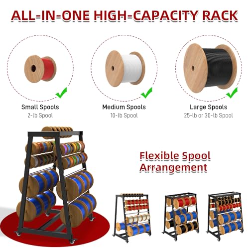 ATOLS Heavy-Duty 13-Rod Wire Spool Rack – 400lb Capacity, Adjustable Cable Caddy & Dispenser with Locking Wheels for Electrical and Industrial Use by ATOLS - Image 5