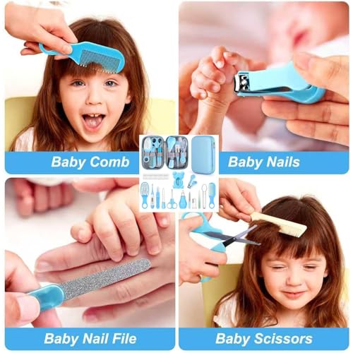 Grooming Kit, Infant Safety Care Set with Hair Brush Comb Nail Clipper Nasal Aspirator,Essentials Kit for Newborn (Blue Grooming kit) - Image 5
