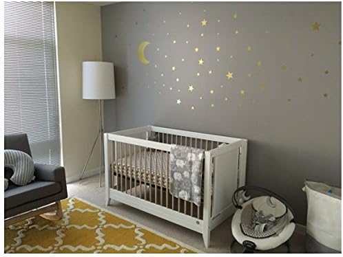 Gold Stars Wall Decal (130 Decals) Stars Pattern DIY Wall Stickers Removable Home Decoration Metallic Vinyl Polka Wall Decor Sticker for Bedroom
