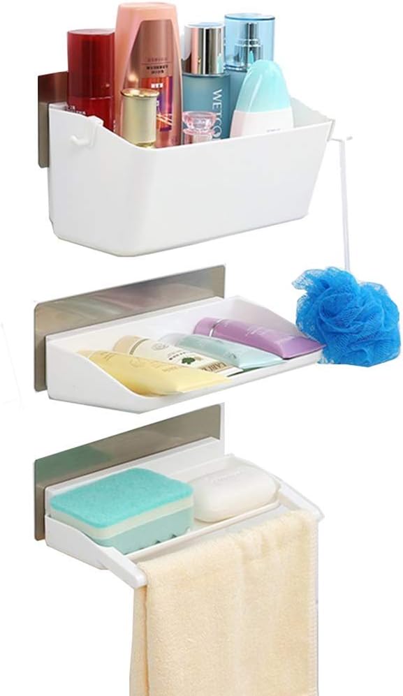 Adoraland Bathroom Organiser, Shower Caddy, Wall Shelf with Stick on Adhesive Pads 3 Tiers (White)