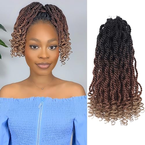 14 Inch Crochet Hair for Black Women 8 Packs Wavy Senegalese Twist Hair Pre Looped 3 Tone Kinky Twist Crochet Senegalese Twists Crochet Braids with Curly Ends (14 Inch,1B3027)