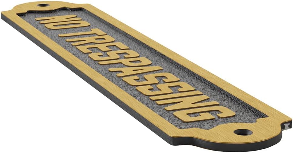 Renovators Supply Manufacturing No Trespassing Signs 10 3/4 In. X 2 1/8 In. Solid Brass No Trespassing Signs In Lacquered Finish With Mounting Hardware
