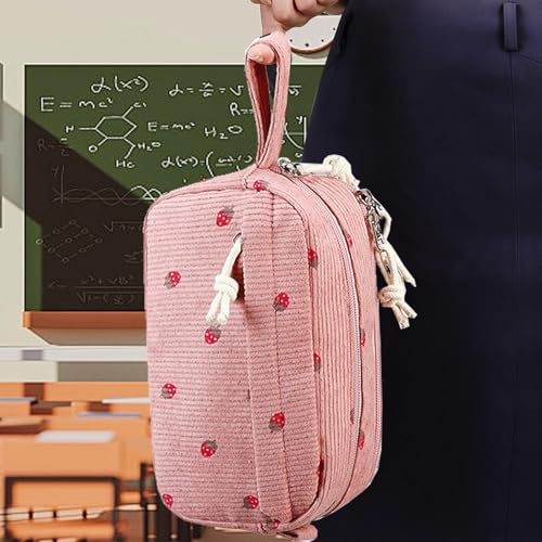 Image of Bluboon Large Capacity Pencil Case Pen Pouch for School Supplies, Teens, Girls, Boys, Women & Men, Durable Multi-Purpose Organizer (Strawberry Pink2)