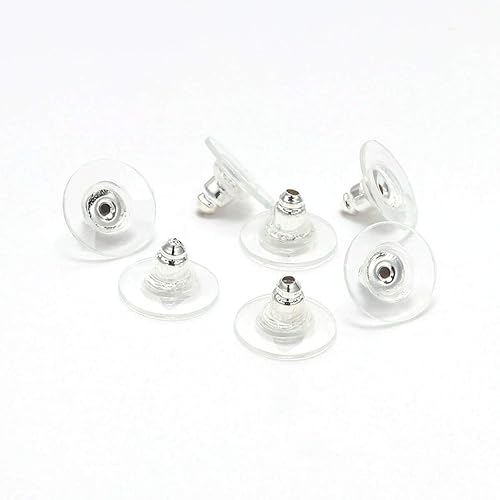 100 unidades por lote de goma de color plateado para aretes de embrague de bala con almohadilla para aretes, respaldos de seguridad para fabricación