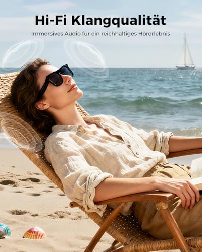 KI Smart-Brille mit Kamera, 800W Kamera & 2K Videoaufnahme, betrieben mit ChatGPT, Echtzeit-Übersetzung in über 160 Sprachen, HiFi-Audio & Musiksteuerung, Smart-Sonnenbrille mit Videoaufnahme
