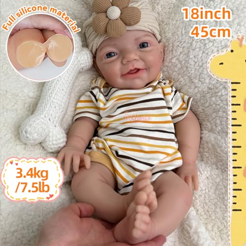 46 cm Ganzkörper-Reborn-Babypuppe aus Silikon mit offenem Mund, Mädchen lebensechte Neugeborenenpuppe mit beweglichen Gliedmaßen – Bild 3