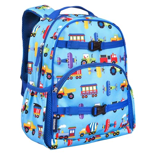 Wildkin ECO rPET 15-inch Kids Backpack – Sustainable, Padded, Adjustable – Trains, Planes & Trucks