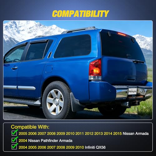 Image of Nilight Third Brake Light Tail High Mount 3rd Stop Lights Smoked Lens for Nissan Armada 2005-2015 Pathfinder Armada 2004 Infiniti QX56 2004-2010 Van SUV Rear Center Cab Lamp