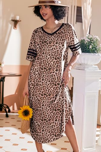 Image of Ekouaer Long Nightgown, Womens V Neck Loungewear Oversized Sleepwear Loose Sleep Dress S-4XL