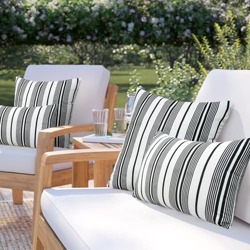 JASEN-Black-and-White-Striped-Outdoor-Pillow-Cover-Outdoor-Lumbar-Pillow-Covers-12×20-Waterproof-Set-of-2-Decorative-Throw-Pillow-Cover-for-Outside-Patio-Furniture-Garden-No-Inserts JASEN Black and White Striped Outdoor Pillow Cover Outdoor Lumbar Pillow Covers 12×20 Waterproof Set of 2 Decorative Throw Pillow Cover for Outside Patio Furniture Garden No Inserts