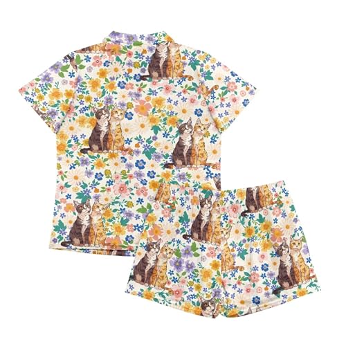 Image of Pjs Womens Short Sleeve Button Down Pajamas Set Two-Piece Nightwear with Pockets