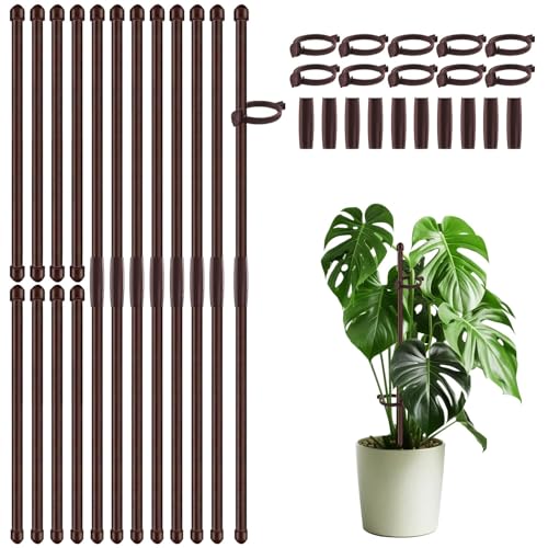 30Pcs Plant Support Stakes 17 inch SupKing Garden Orchid Sticks Extended to 3ft 4ft 5ft Plant Poles with Clips for Indoor Outdoor Potted Tomato Rose Amaryllis Vegetables Comes with 20 Ties(Brown)