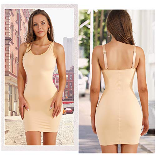 Reyeogo Full Slip Shapewear Dress For Women Adjustable Spaghetti Strap Under Dresses Tummy Control Camisole Slip Dress Body Shaper (Beige, Medium) #TOP3