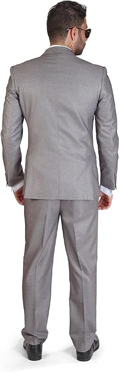 Azar Slim Fit 3 Piece Silver Suit (38 Long 32 Waist 34 Length)