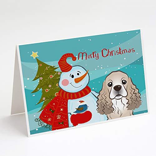 Caroline's Treasures BB1836GCA7P Snowman with Cocker Spaniel Greeting Cards and Envelopes Pack of 8 Blank Cards with Envelopes Whimsical A7 Size 5x7 Blank Note Cards