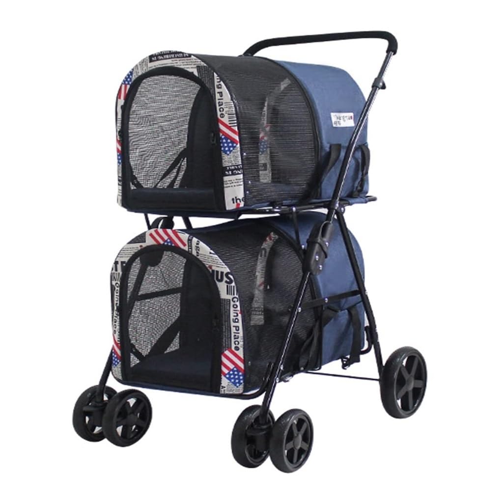 Pet Strollers Pet Stroller Bag Detachable Pet Outing Stroller Can Easily Fold The Stroller Four-Wheel Outdoor Pet Stroller Pet Stroller Medium(Blue)