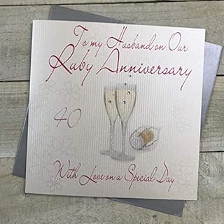 WHITE COTTON CARDS To My Husband, Handmade Large 40th Ruby Anniversary Card Champagne Glasses, XLWA40H