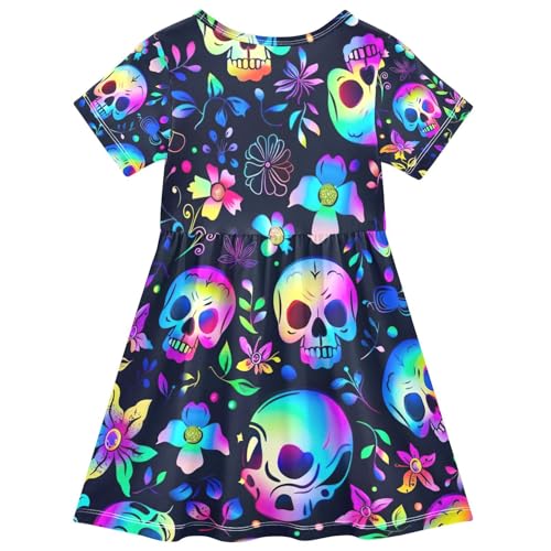 Girls' Short Sleeve Dresses Flowers Halloween Sugar Skull Gothic Toddler Casual Sundress Size 2-10 Years 203256322