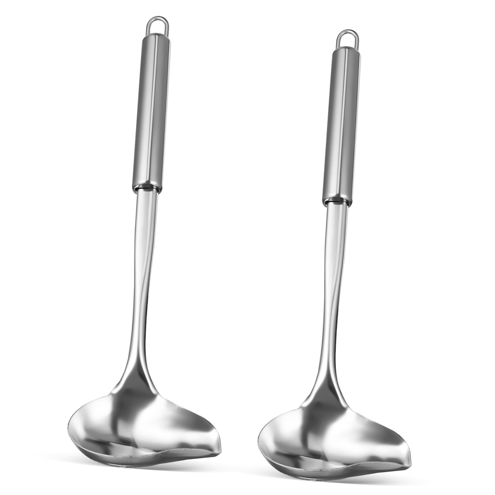 Wakauto Restaurant Grade Stainless Steel Sauce Spoon Long Handle Ladle Spout for Soup Gravy and Dressing