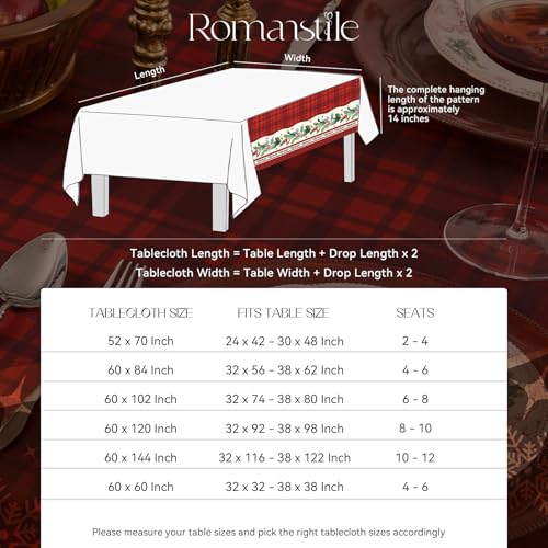 Romanstile Christmas Checkered Rectangle Tablecloth, Winter Holly Bell Table Cloth, Red Buffalo Plaid Xmas Table Cover for Dining, Party, Holiday Decor - 60 x 84 Inch by Romanstile - Image 7
