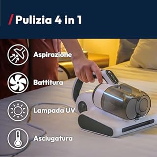 Hoover Battimaterasso HMC5, 4 Funzioni Automatiche: Battitura, Aspirazione, Lampada UV e Asciugatura, Leggero specificamente per l'eliminazione degli acari della polvere, ideale per letti, divani