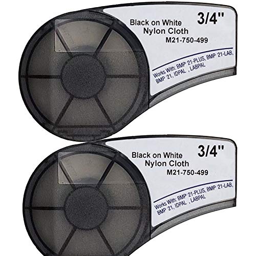 SIKOT M21-750-499 Cartridge with Ribbon Nylon Label Tape Black on White Nylon Cloth Film Compatible with BMP21-PLUS/ID PAL BMP21-LAB/LABPAL Portable Label Printer 16' Length 0.75