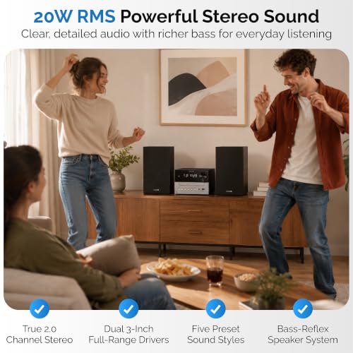 Image of Philips Bluetooth Stereo System for Home with CD Player for Home, Wireless Streaming Bluetooth 5.4 & Auracast, Upgraded 20W Sound, MP3, USB, Audio in, FM Radio, Micro Music Sound System