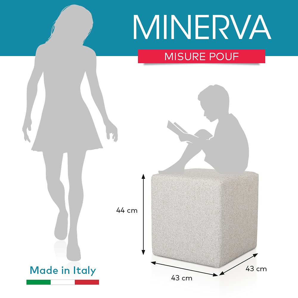 Deshome Pouf poggiapiedi cubo 43x43x44 cm Stoffa Idrorepellente: Pouf Design Moderno per Divano Soggiorno Camera da Letto, Puff poggiapiedi, Pouffe Salotto Minerva (Verde Oliva)